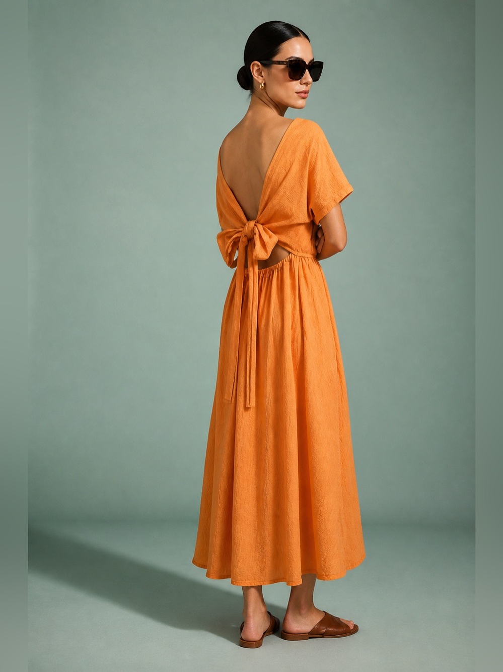 Free People FP Beach Vacation Vibrant Orange Sorrento Midi Dress Size XS
